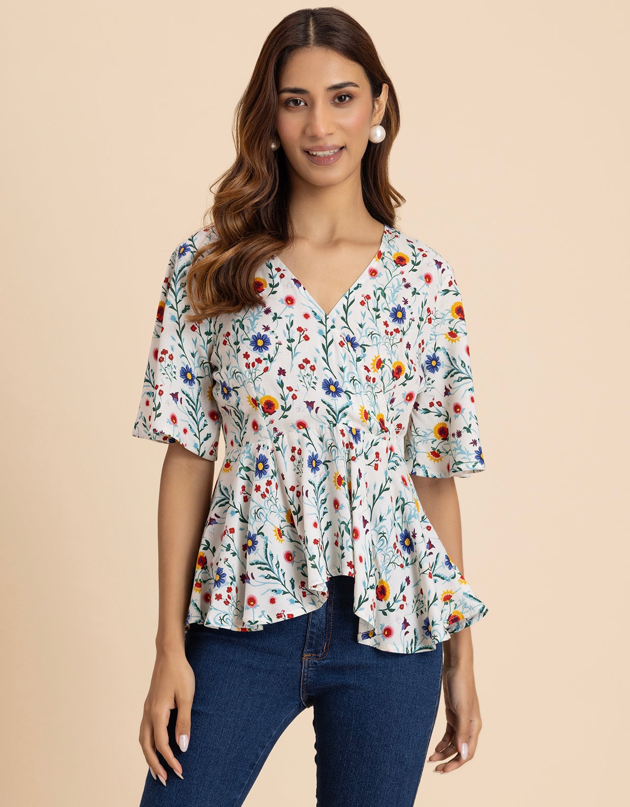 Elegant V-Neck Peplum Summer Top For Women