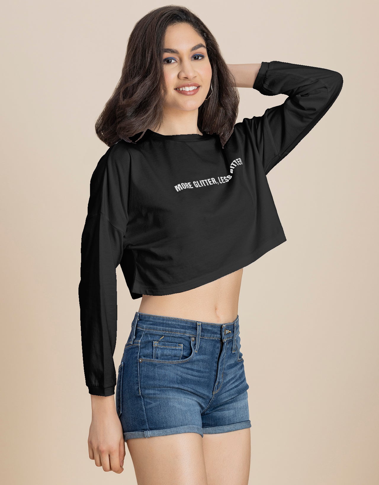 Full Sleeves Boxy Crop Top For Women