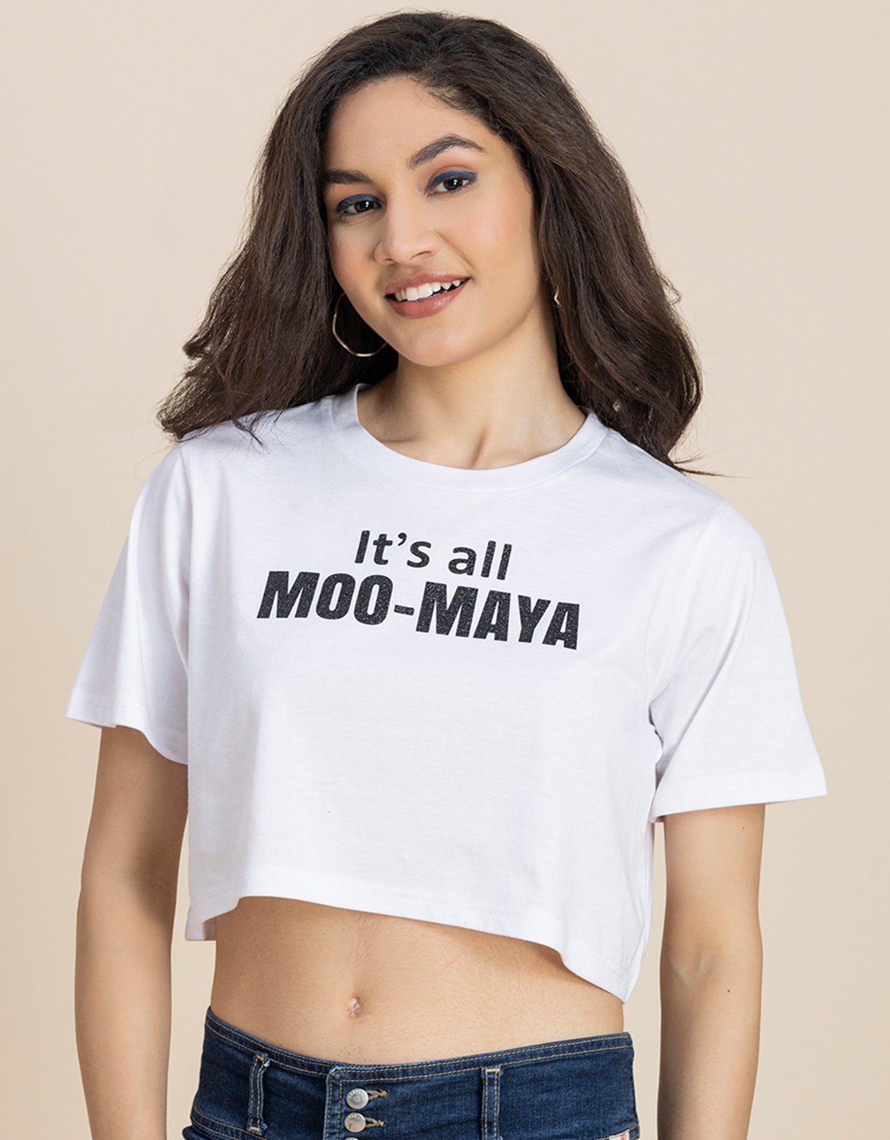 Round Neck Crop T-Shirt, Chic Casual Tee