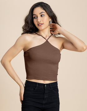 Casual Halter Neck Crop Top For Women
