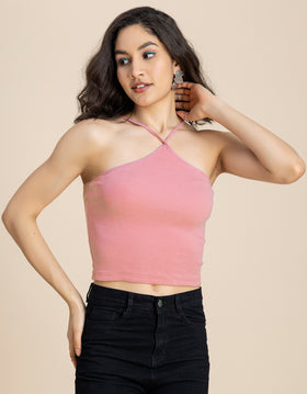 Casual Halter Neck Crop Top For Women