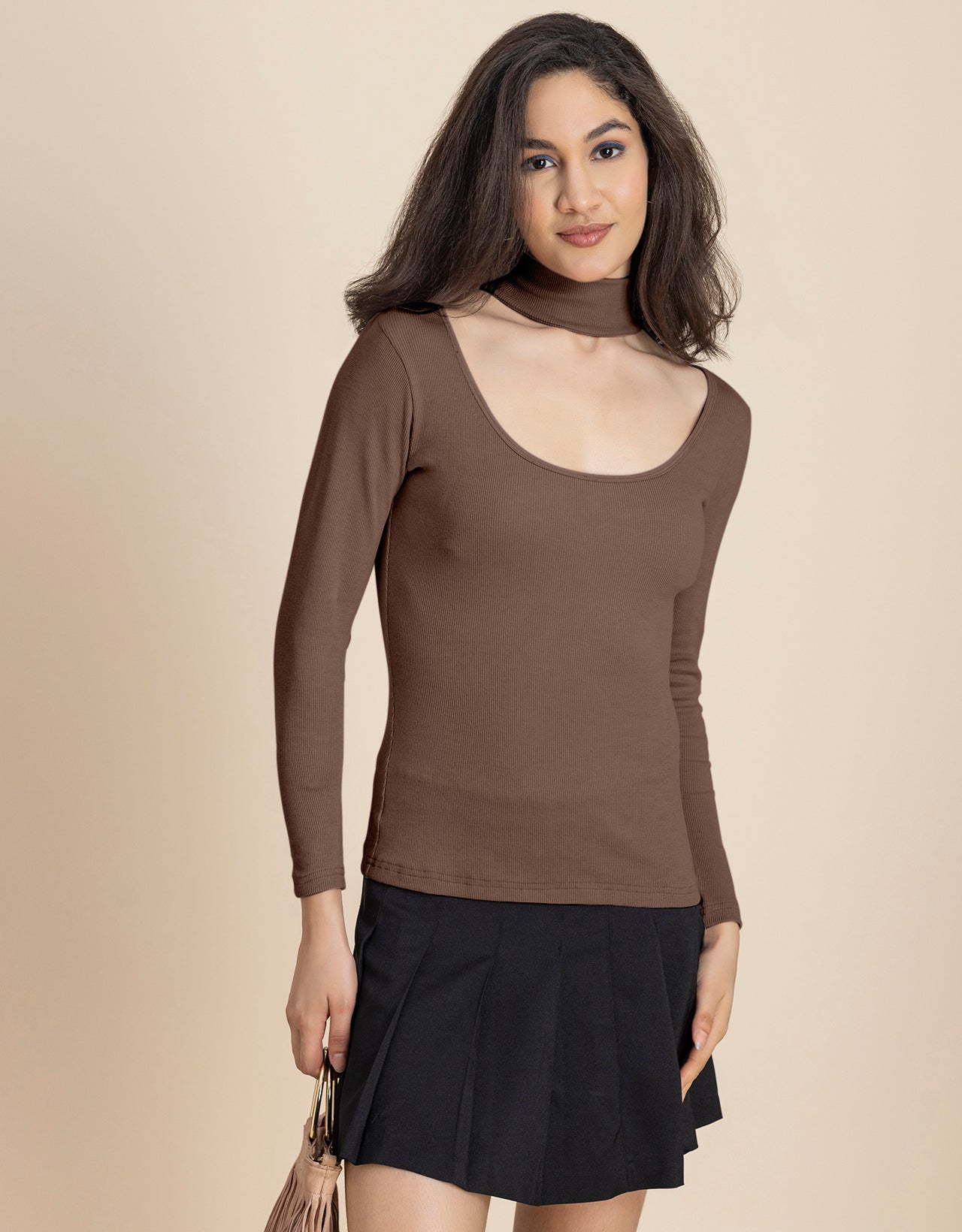 Women Solid Knit Turtle-Neck Casual Top