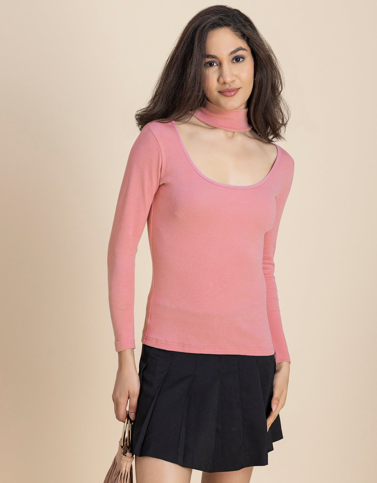 Women Solid Knit Turtle-Neck Casual Top