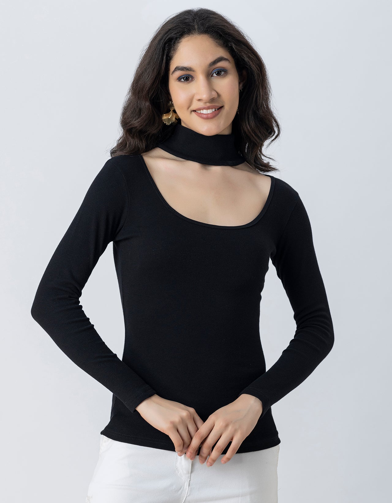 Women Solid Knit Turtle-Neck Casual Top