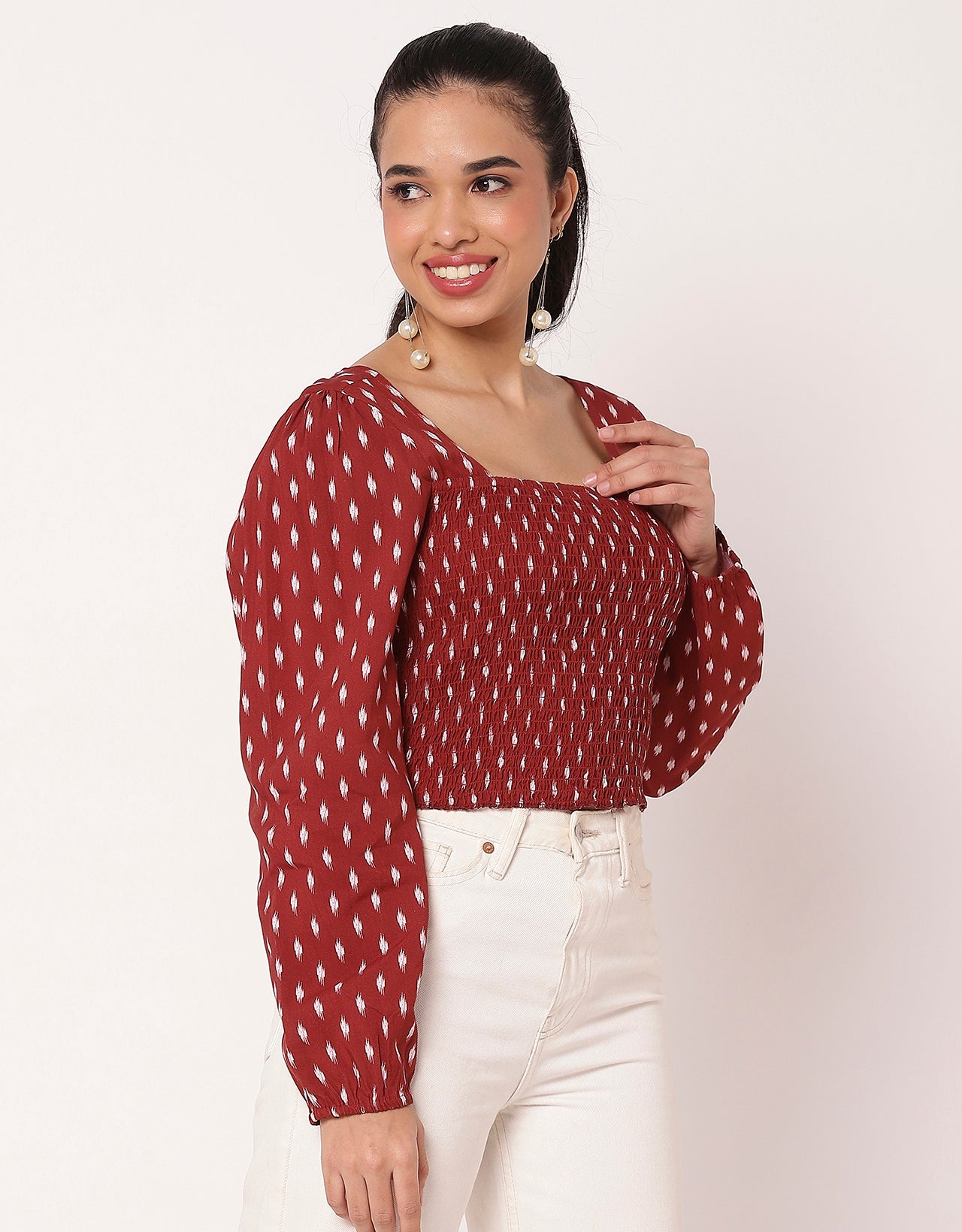 Women's Square Neck Crop Long Sleeves Summer Top
