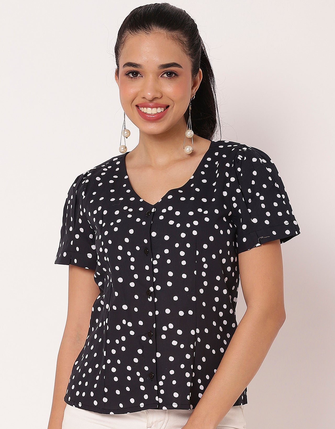 Printed Short Sleeve Casual Top Shirt For Women