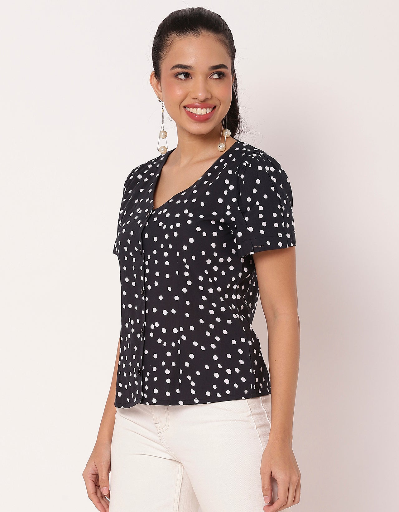 Printed Short Sleeve Casual Top Shirt For Women