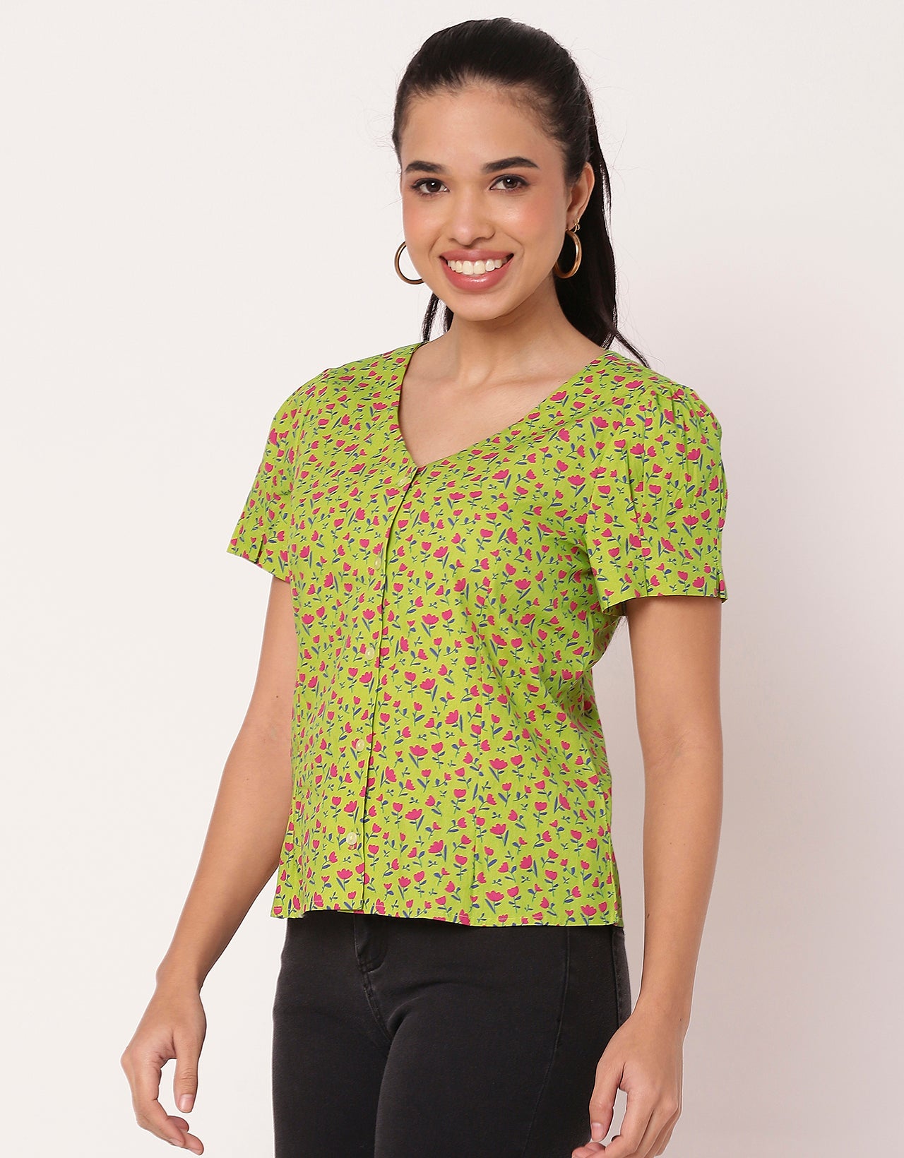 Printed Short Sleeve Casual Top Shirt For Women