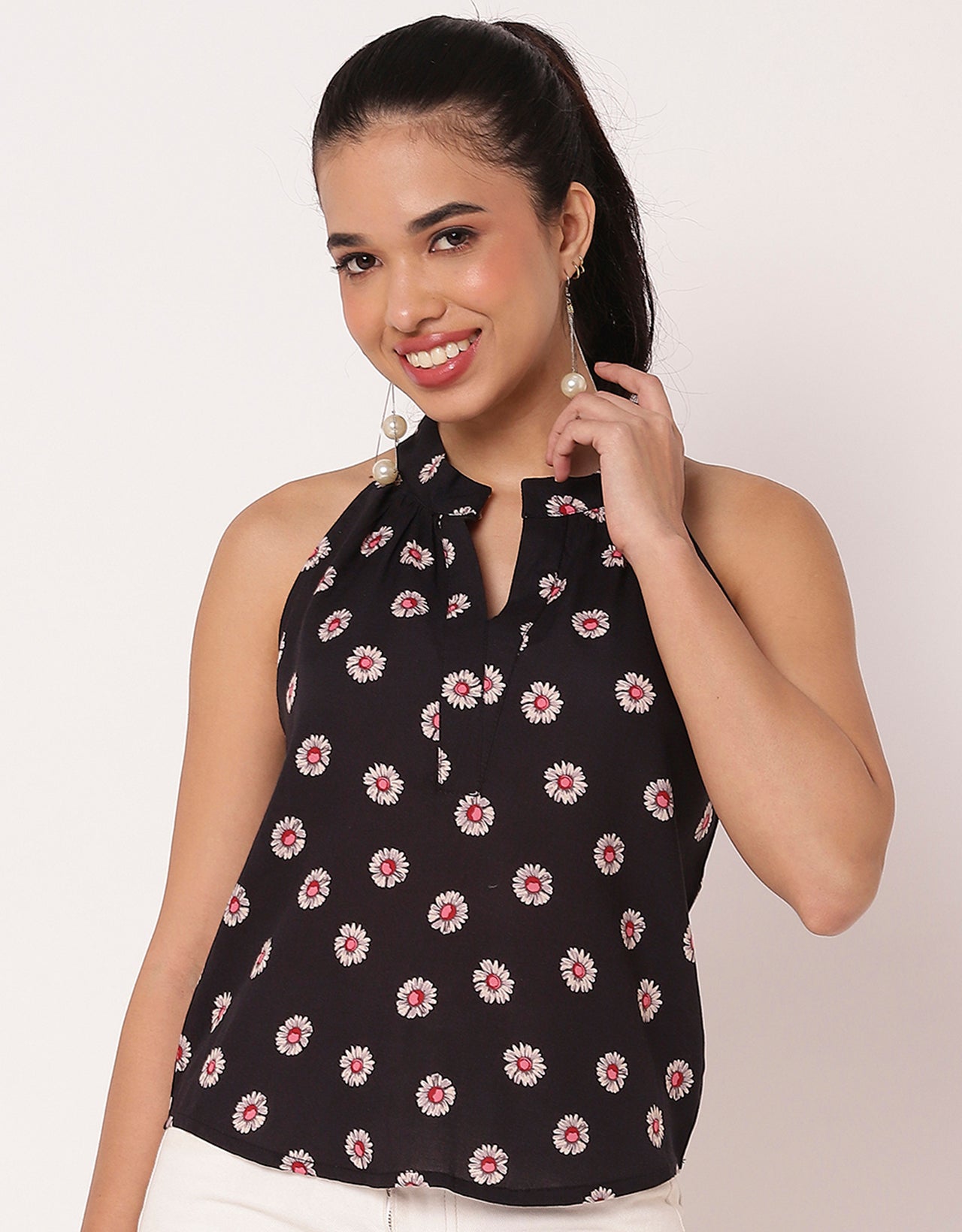 Sleeveless Halter Neck Printed Loose Women's Top