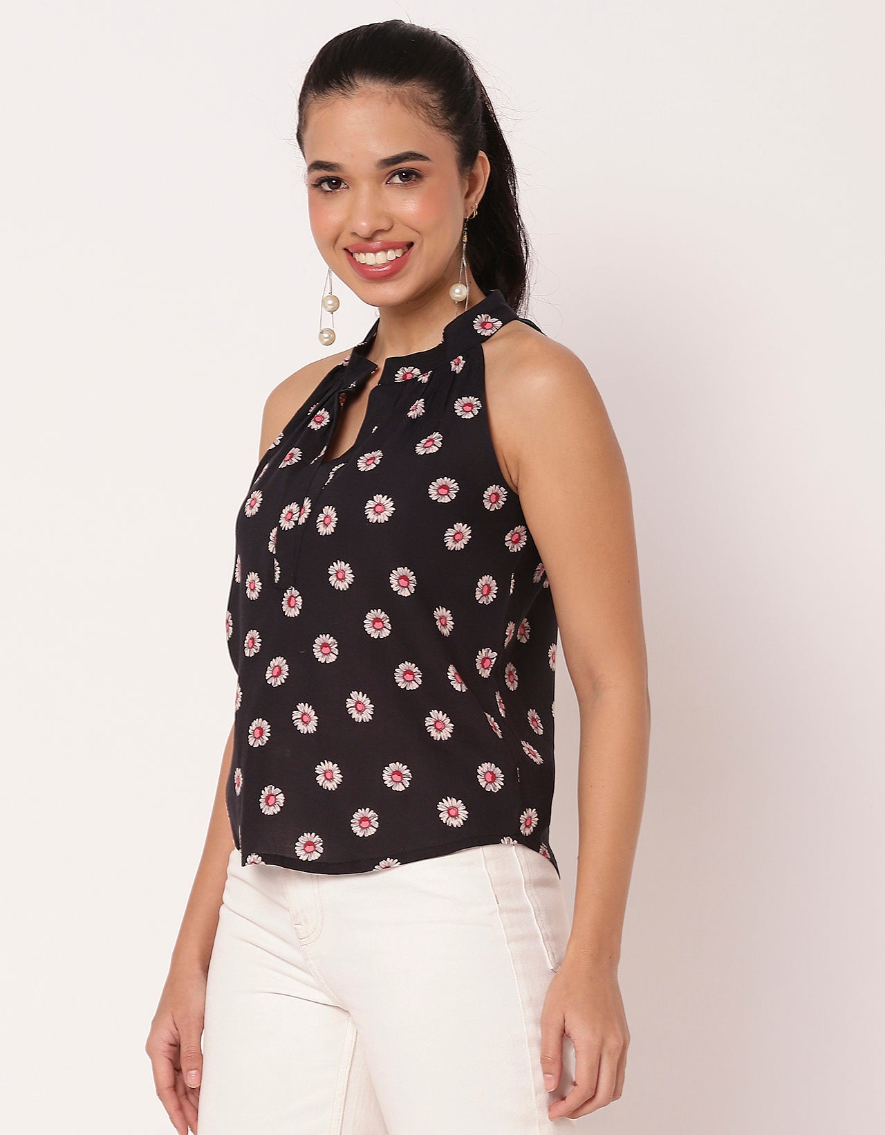 Sleeveless Halter Neck Printed Loose Women's Top