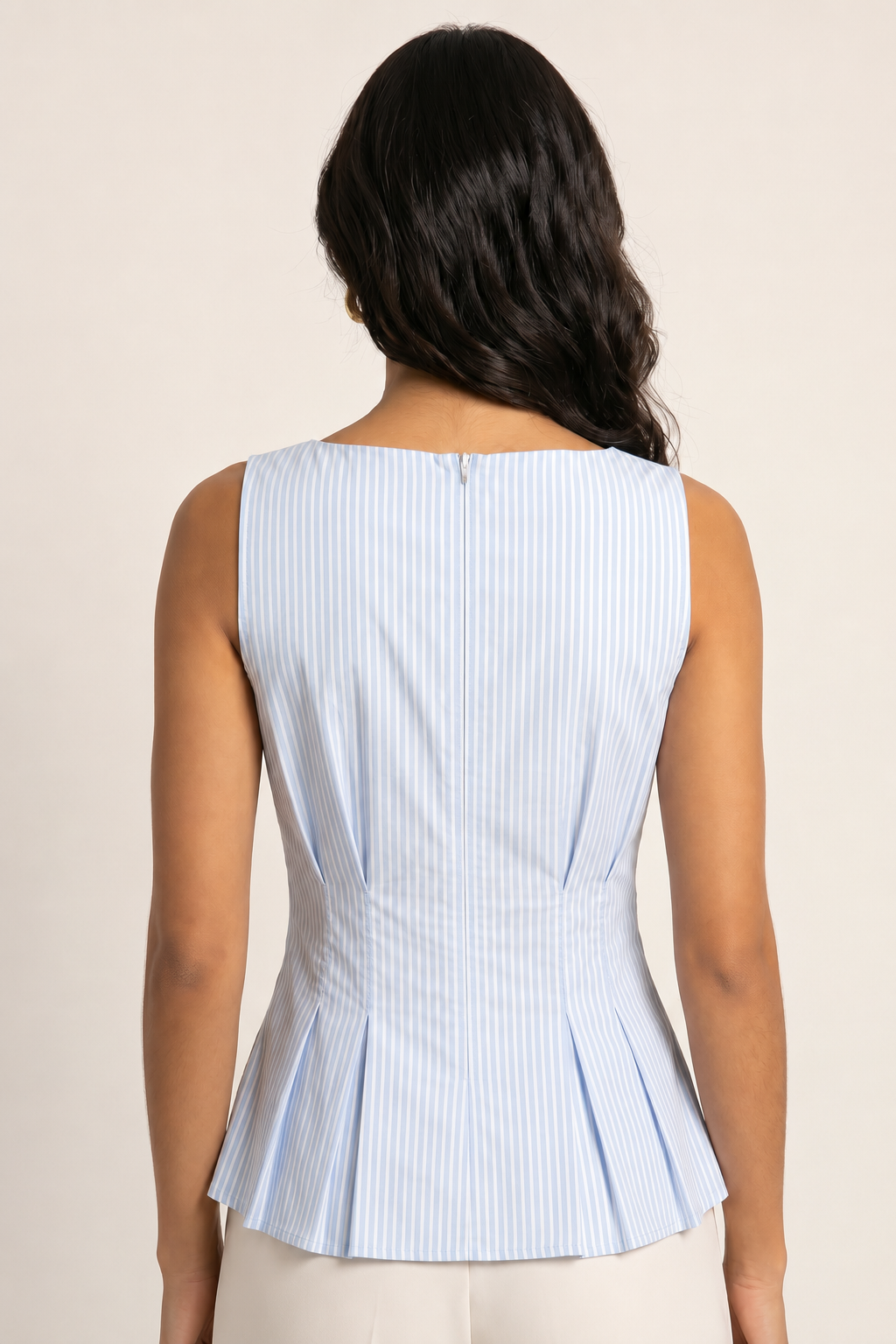 Moomaya Women Striped Sleeveless Boat Neck Peplum Office Summer Casual Tops