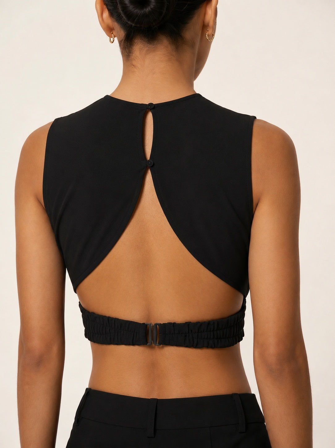 Moomaya Women Sleeveless Open Back Crop Top Buckle Button Party Summer Wear