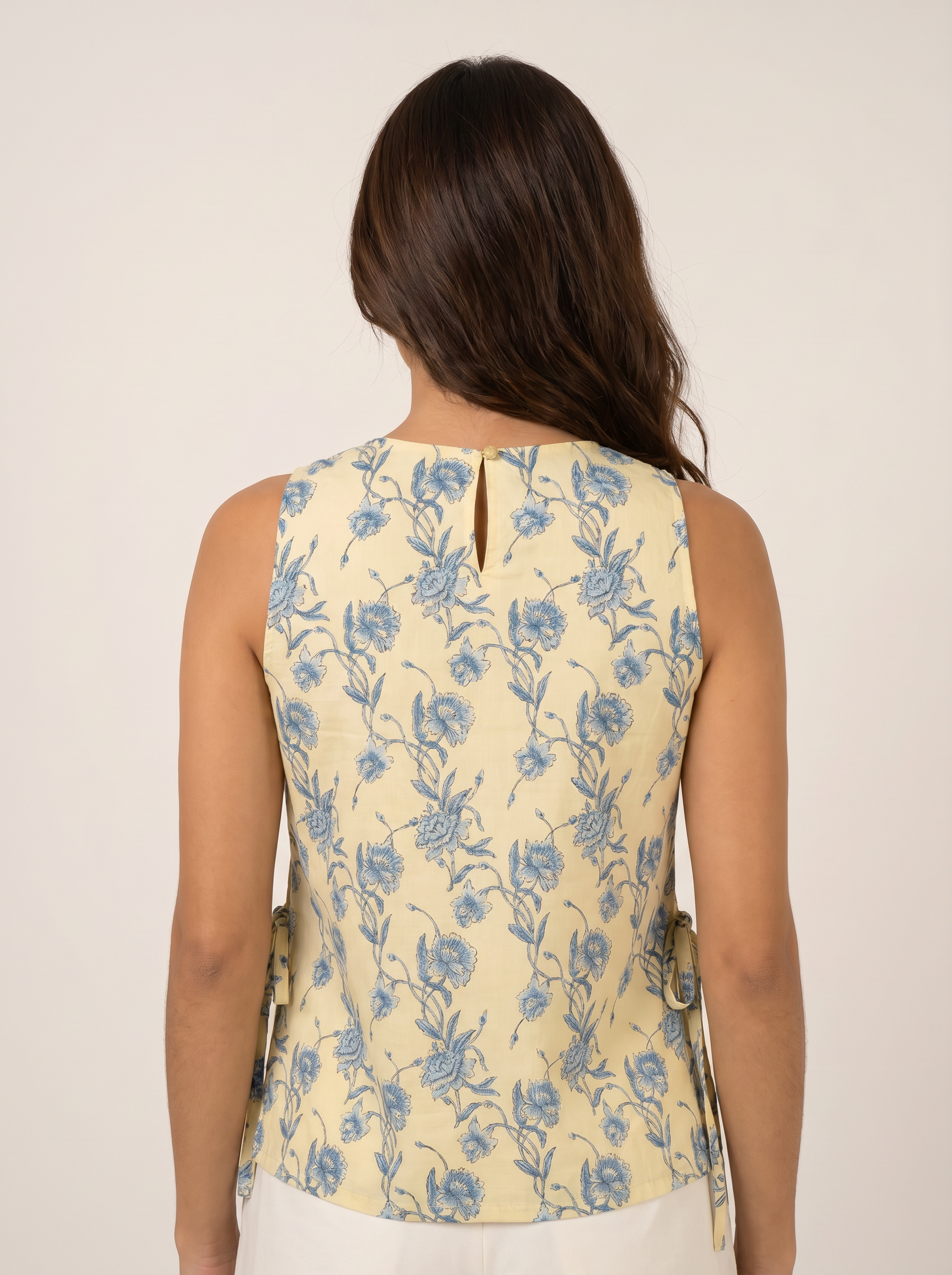 Moomaya Women Cotton Poplin Printed Sleeveless Crop Top Side Tie Summer Top
