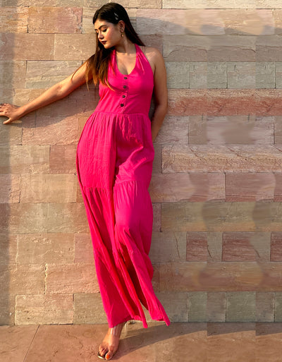 wide leg Pink Jumpsuit