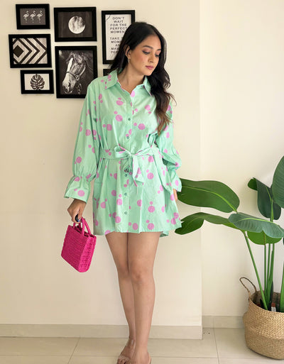 Spread Collar Shirt Cotton Dress