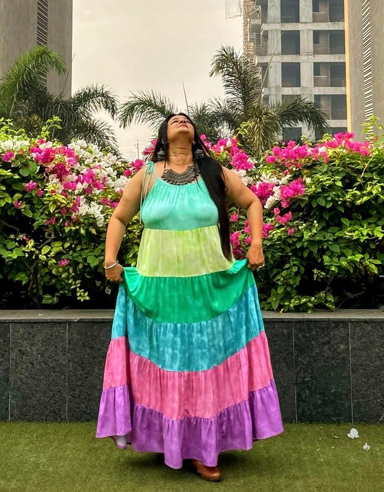 Shoulder Straps Tiered Printed Rayon Dress 3XL Shoulder Straps Tiered Printed Rayon Dress 3XL