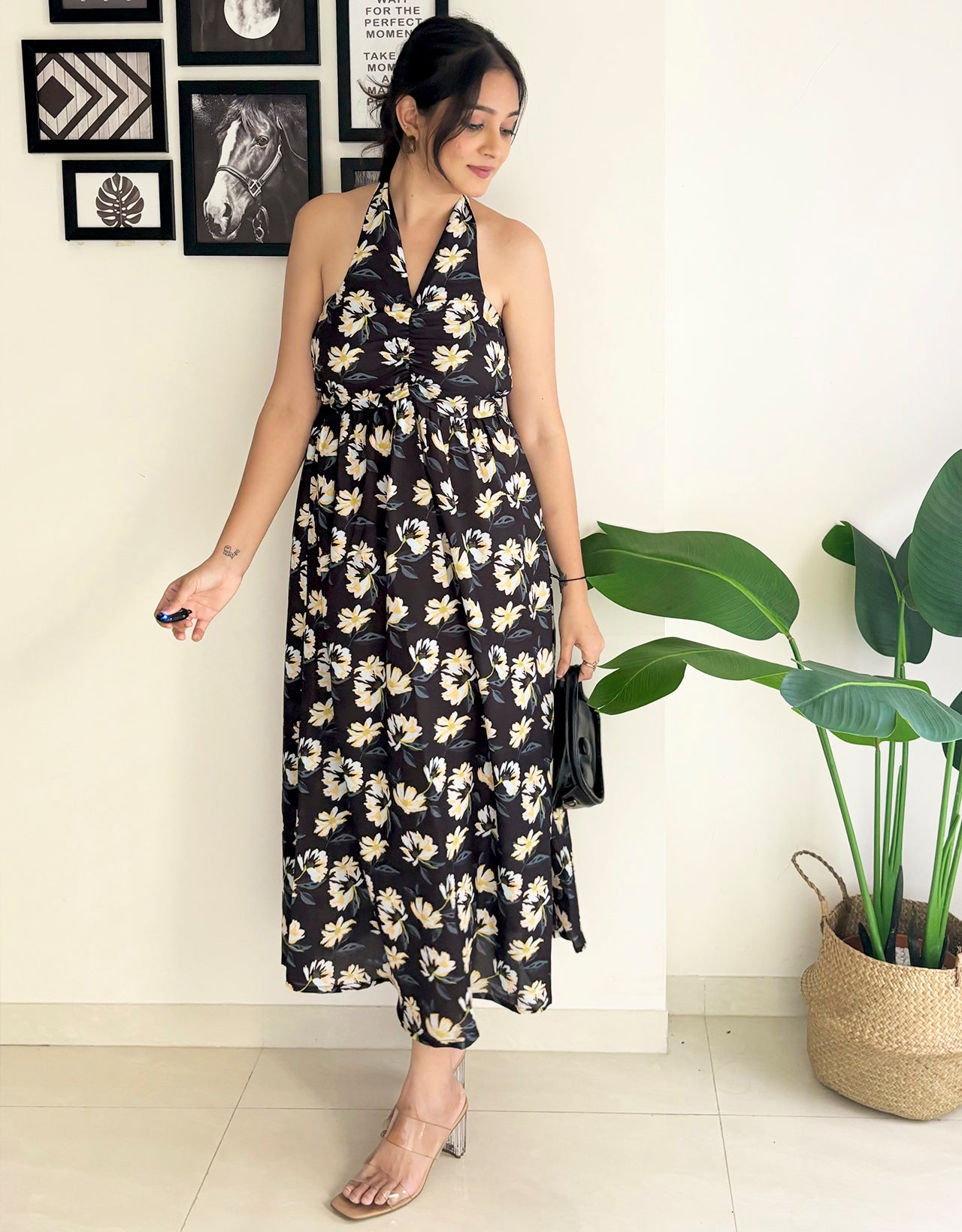 Halter Maxi Dress, V-Neck
