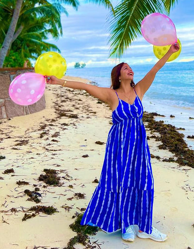 Shoulder Straps V Neck Printed Rayon Dress