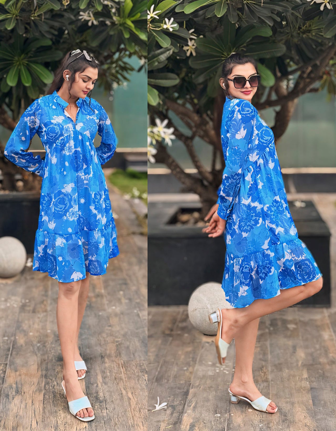 Solid Cuffed Sleeves Dress