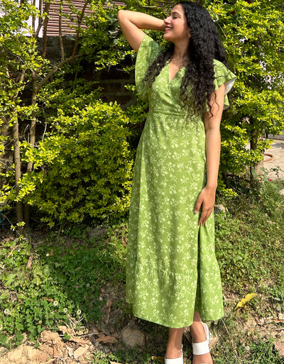 Green maxi wrap dress