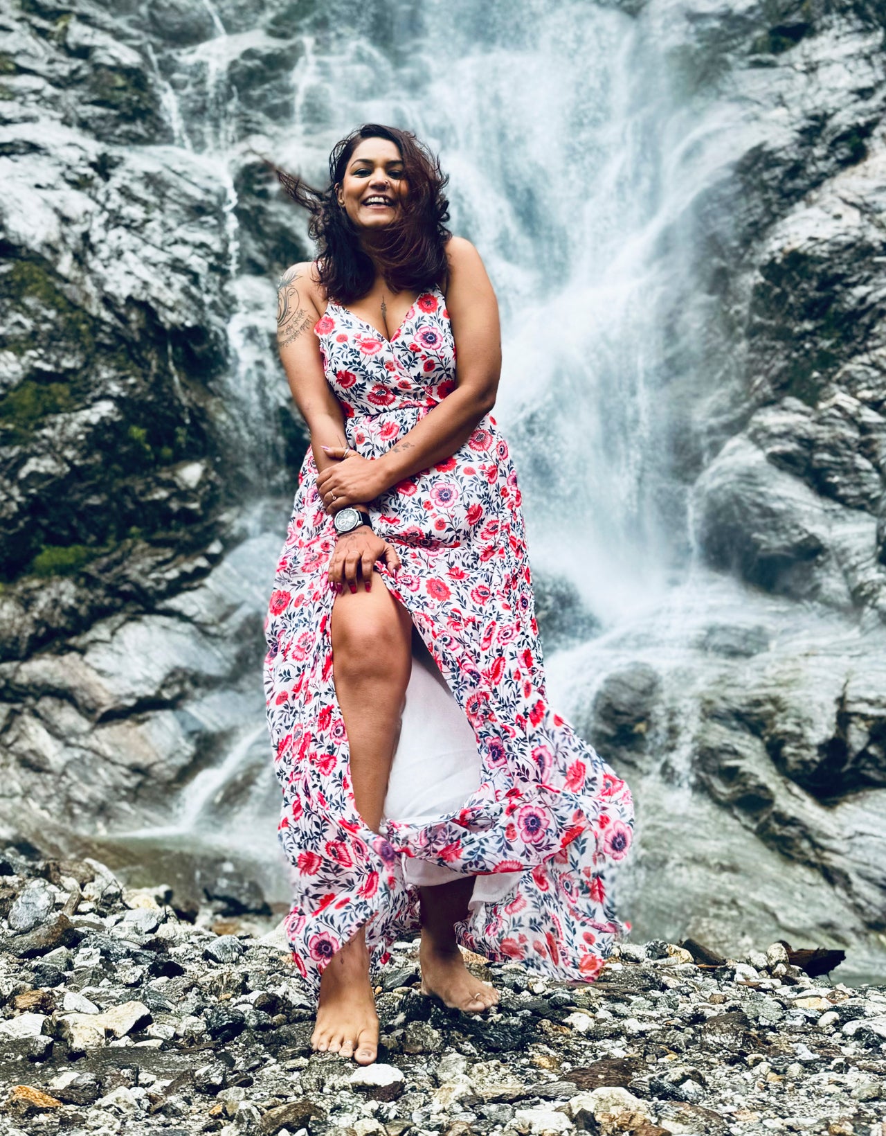 Sleeveless V Neck A-Line Printed Dress