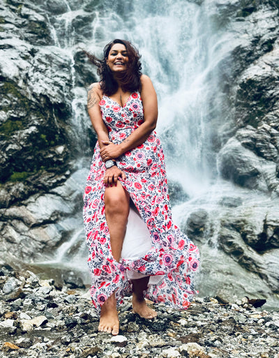 Sleeveless V Neck A-Line Printed Dress