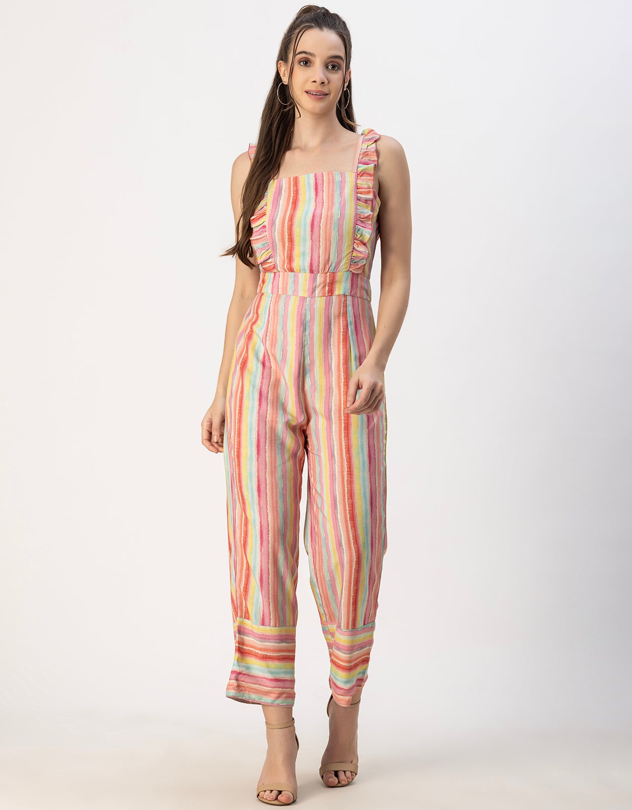 Sleeveless Square Neck Full Leg Rayon Jumpsuit