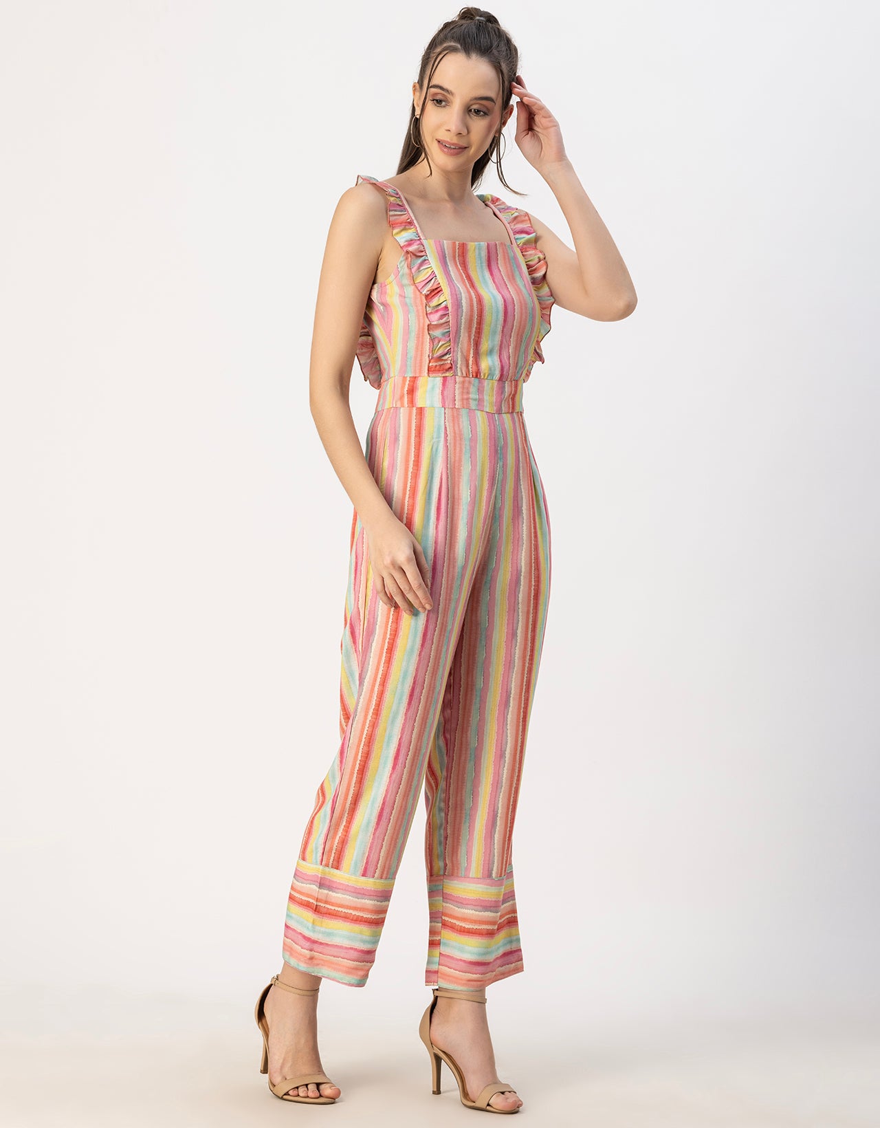 Sleeveless Square Neck Full Leg Rayon Jumpsuit