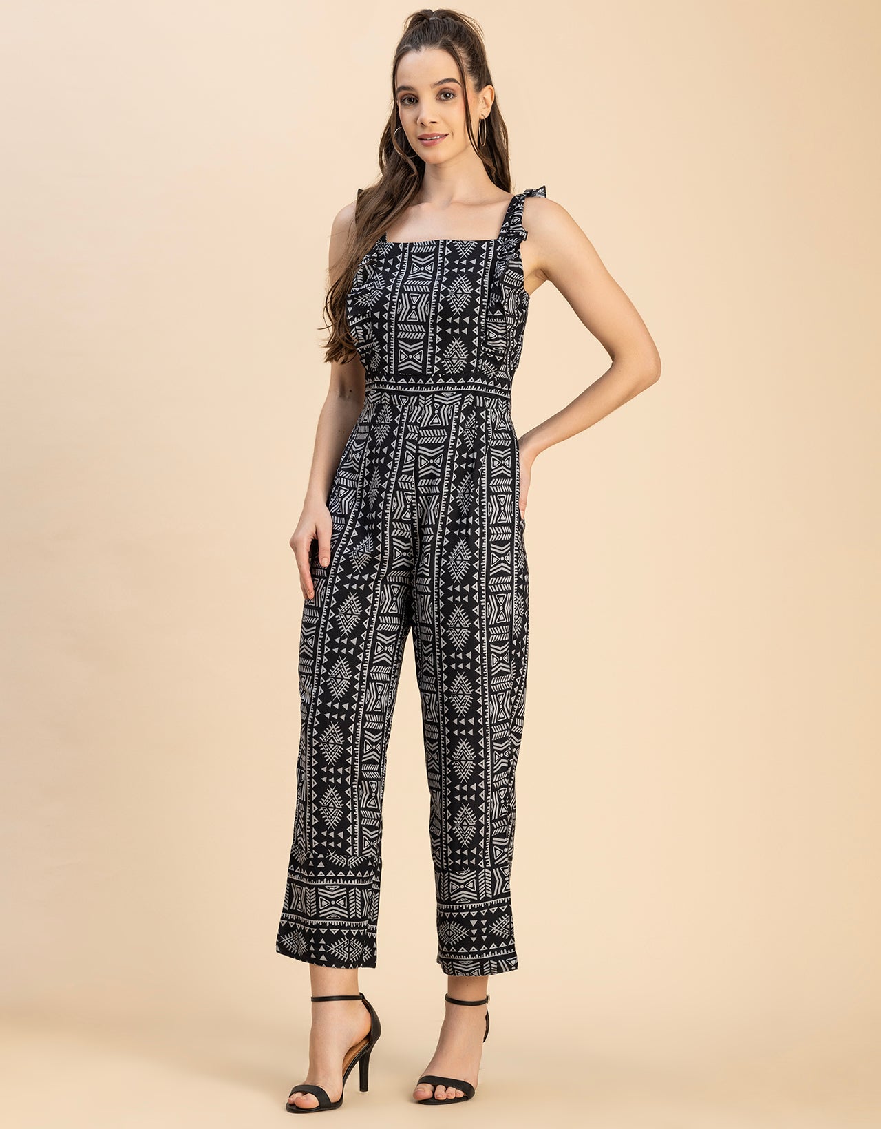 Sleeveless Square Neck Full Leg Rayon Jumpsuit