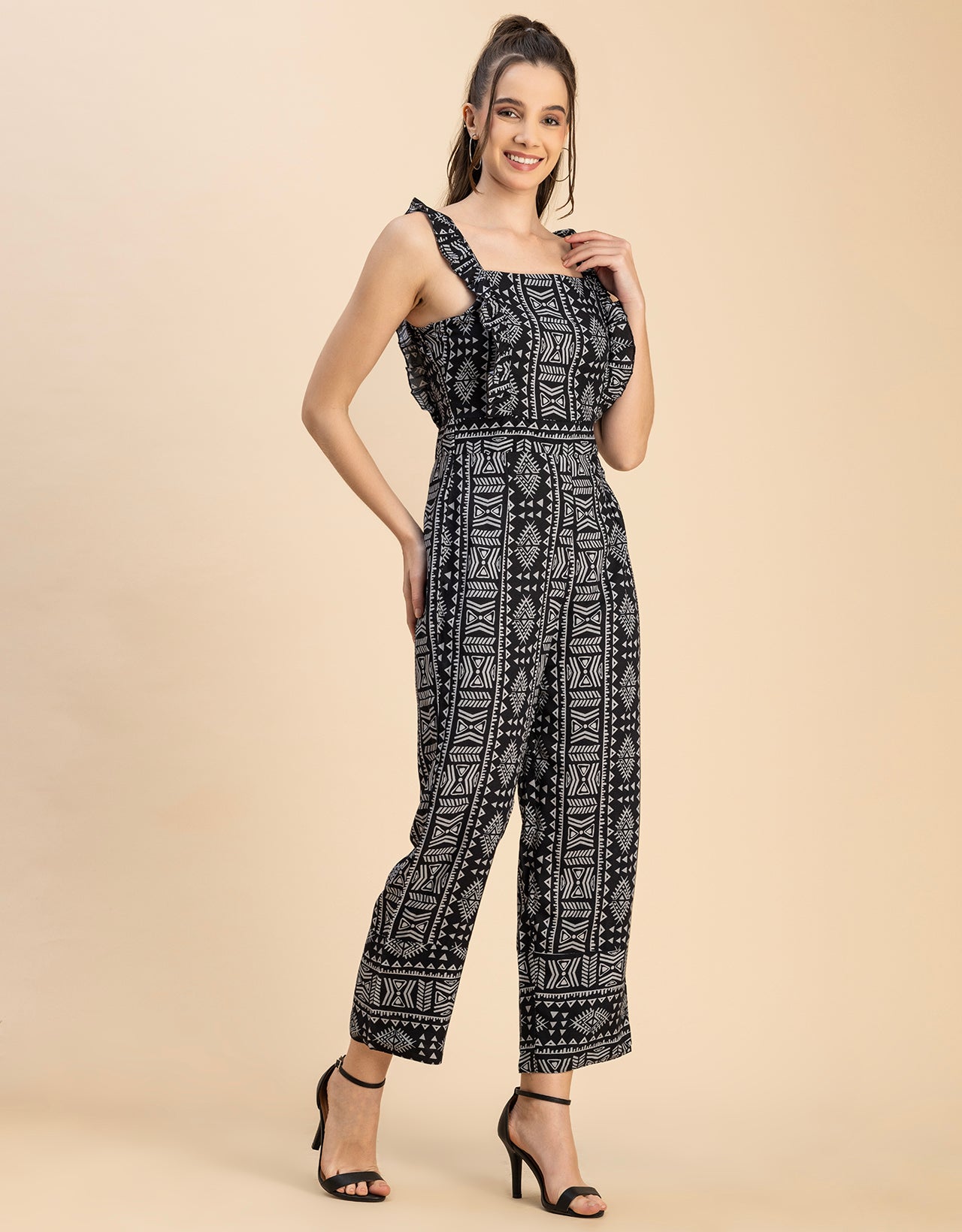 Sleeveless Square Neck Full Leg Rayon Jumpsuit