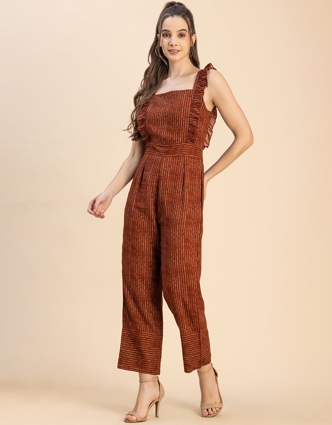 Sleeveless Square Neck Full Leg Rayon Jumpsuit