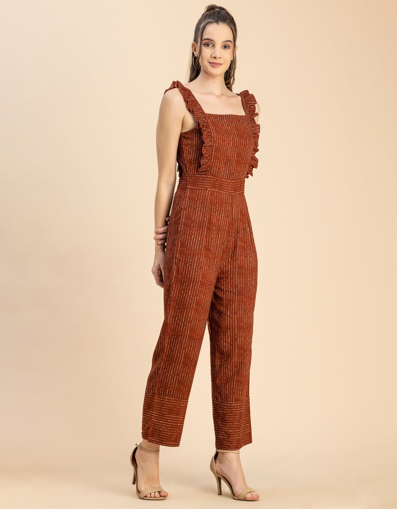 Sleeveless Square Neck Full Leg Rayon Jumpsuit