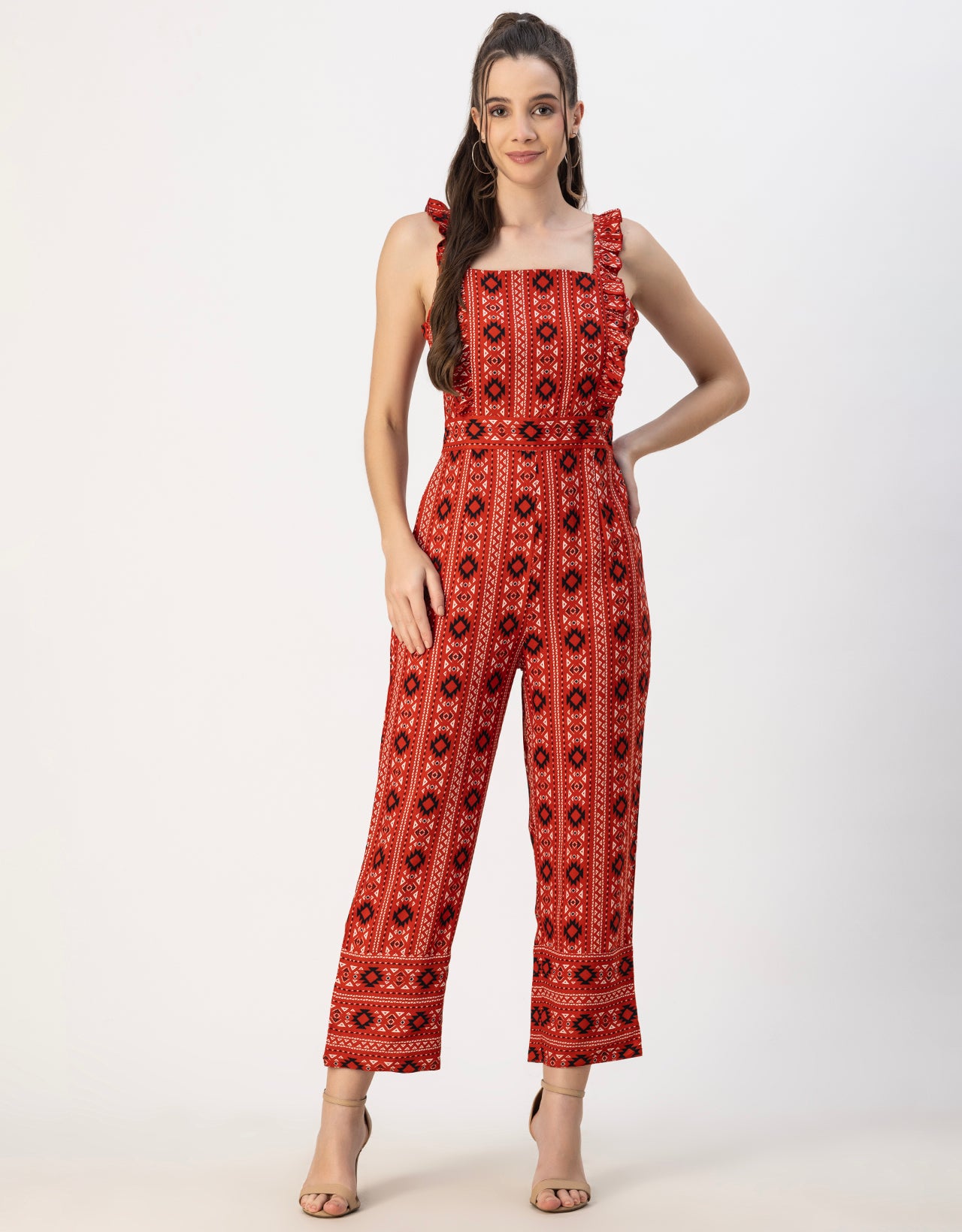 Sleeveless Square Neck Full Leg Rayon Jumpsuit
