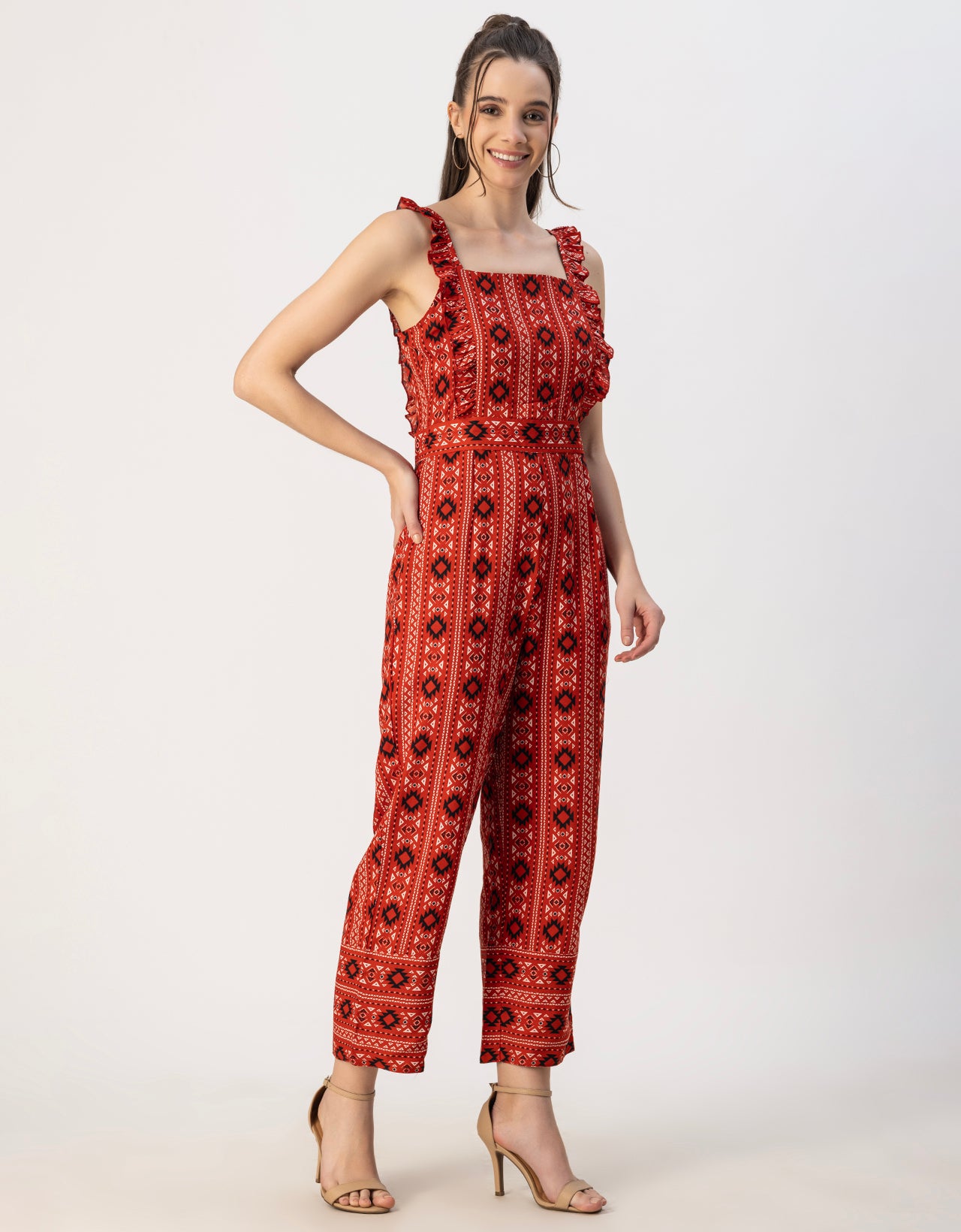 Sleeveless Square Neck Full Leg Rayon Jumpsuit