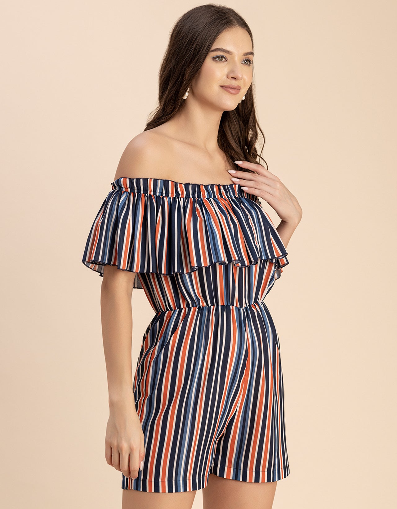 Chic Printed Off Shoulder Jumpsuit - Trendy Romper