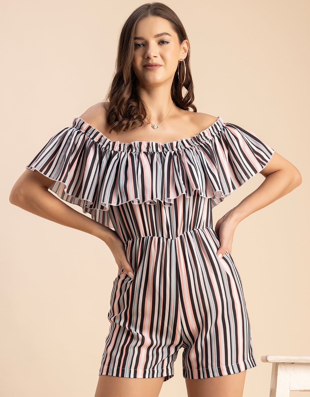 Chic Printed Off Shoulder Jumpsuit Trendy Romper Moomaya