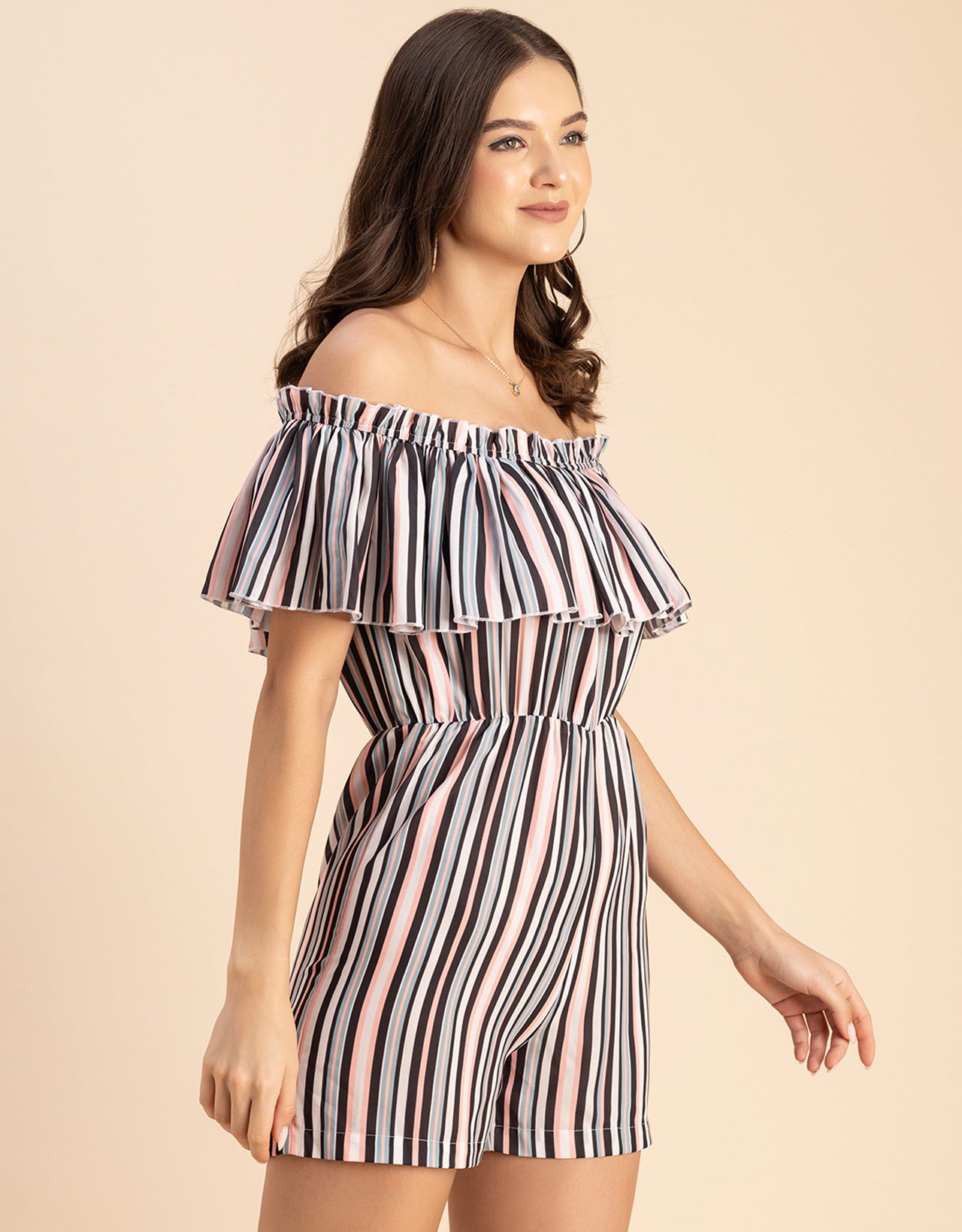 Chic Printed Off Shoulder Jumpsuit - Trendy Romper