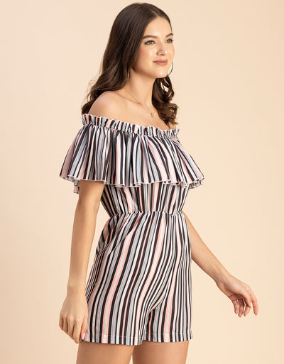 Chic Printed Off Shoulder Jumpsuit - Trendy Romper
