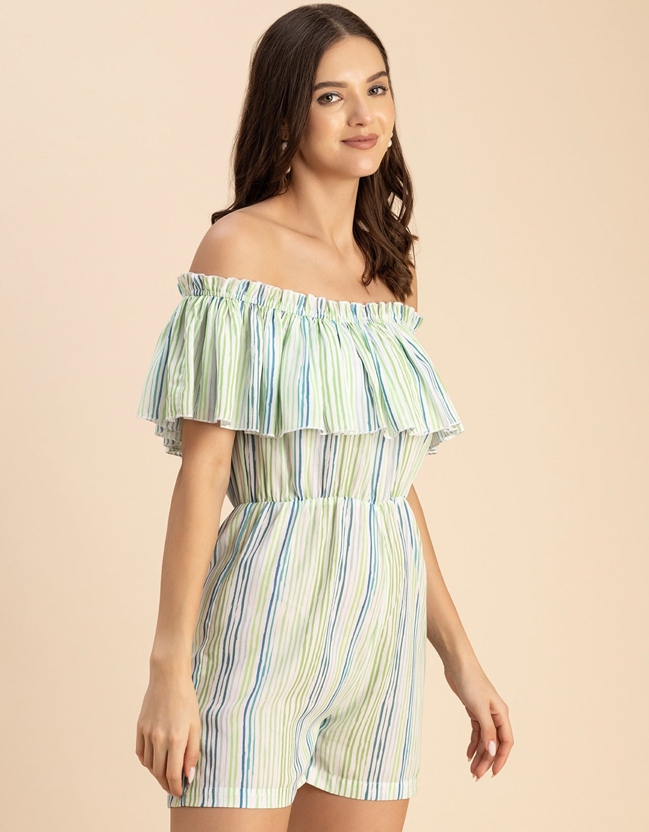 Chic Printed Off Shoulder Jumpsuit - Trendy Romper