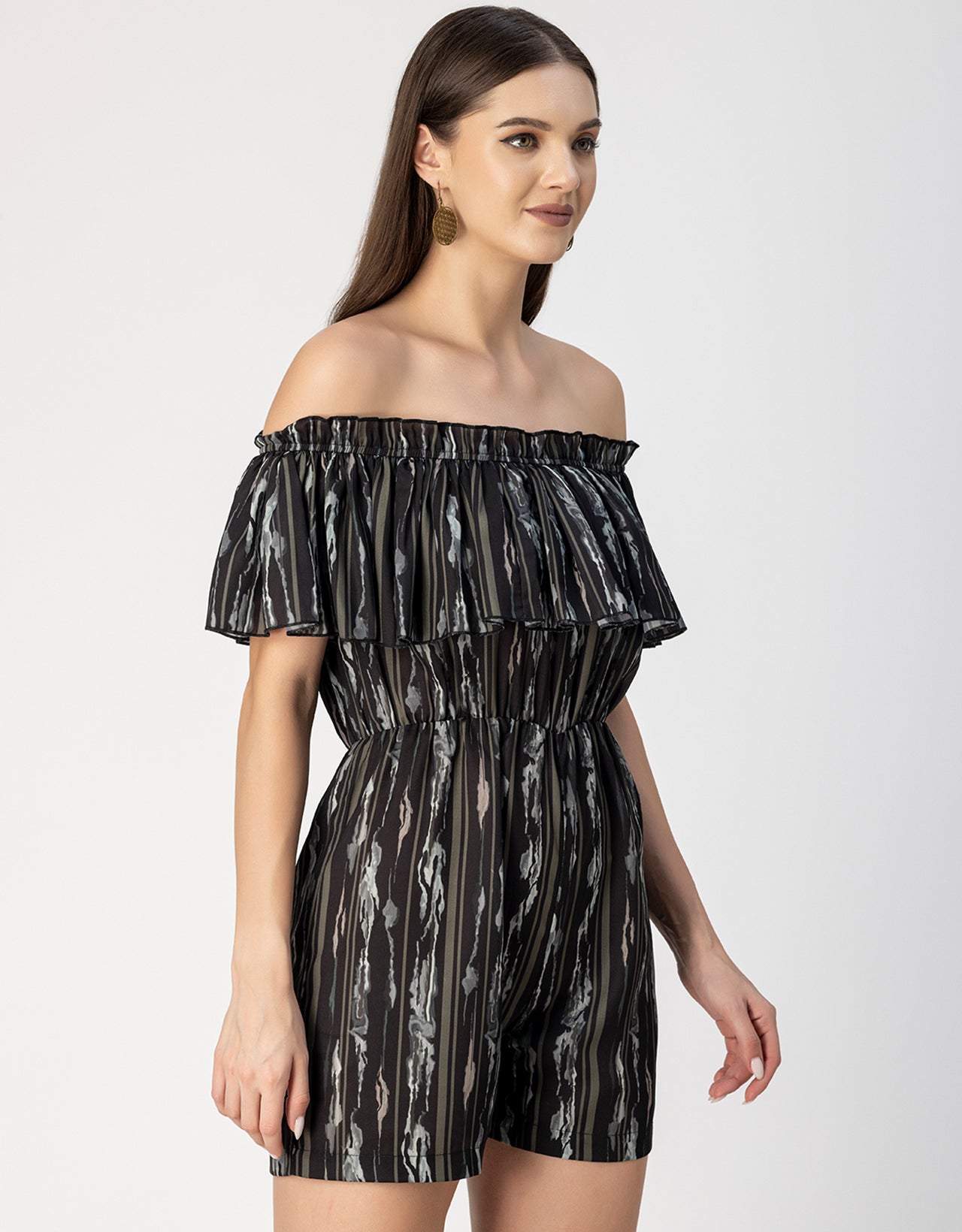 Chic Printed Off Shoulder Jumpsuit - Trendy Romper