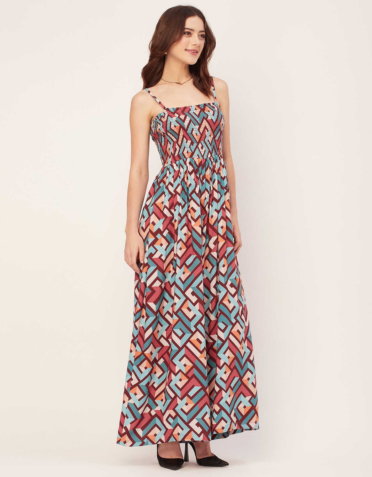 Shoulder Straps Full Leg Printed Rayon Jumpsuit
