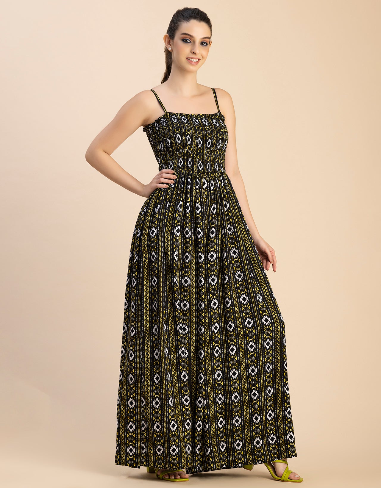 Shoulder Straps Full Leg Printed Rayon Jumpsuit