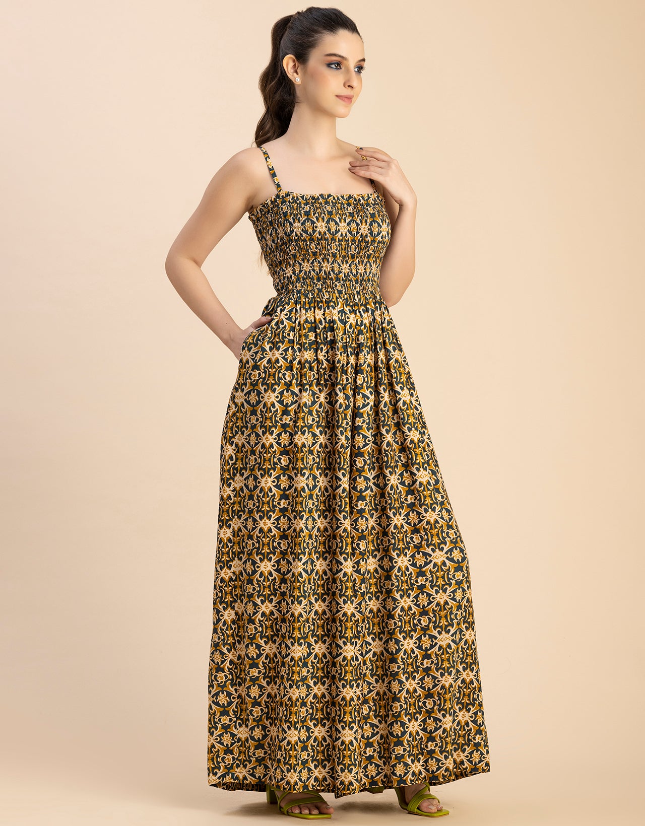 Shoulder Straps Full Leg Printed Rayon Jumpsuit