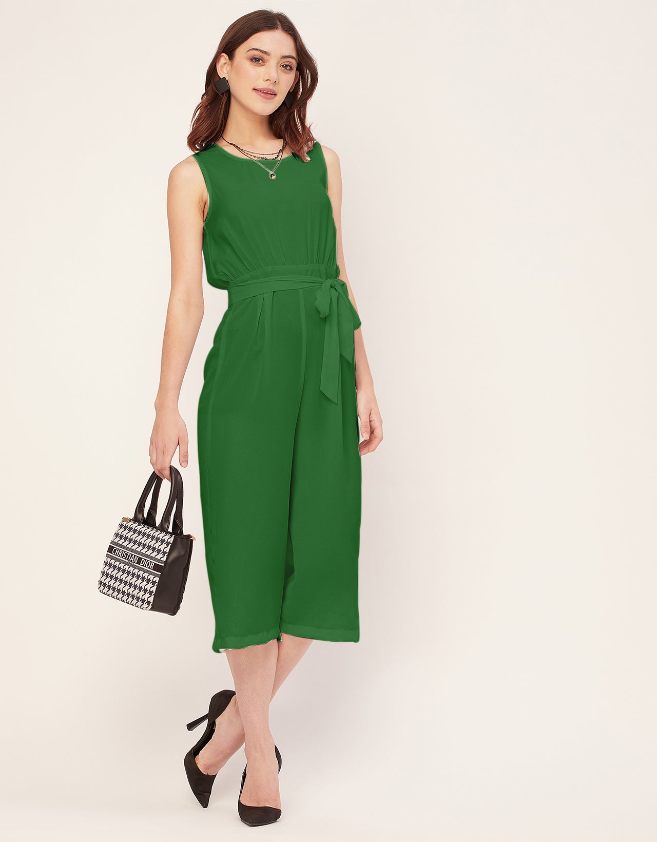 Elegant Solid Georgette Sleeveless quarter sleeve Jumpsuit