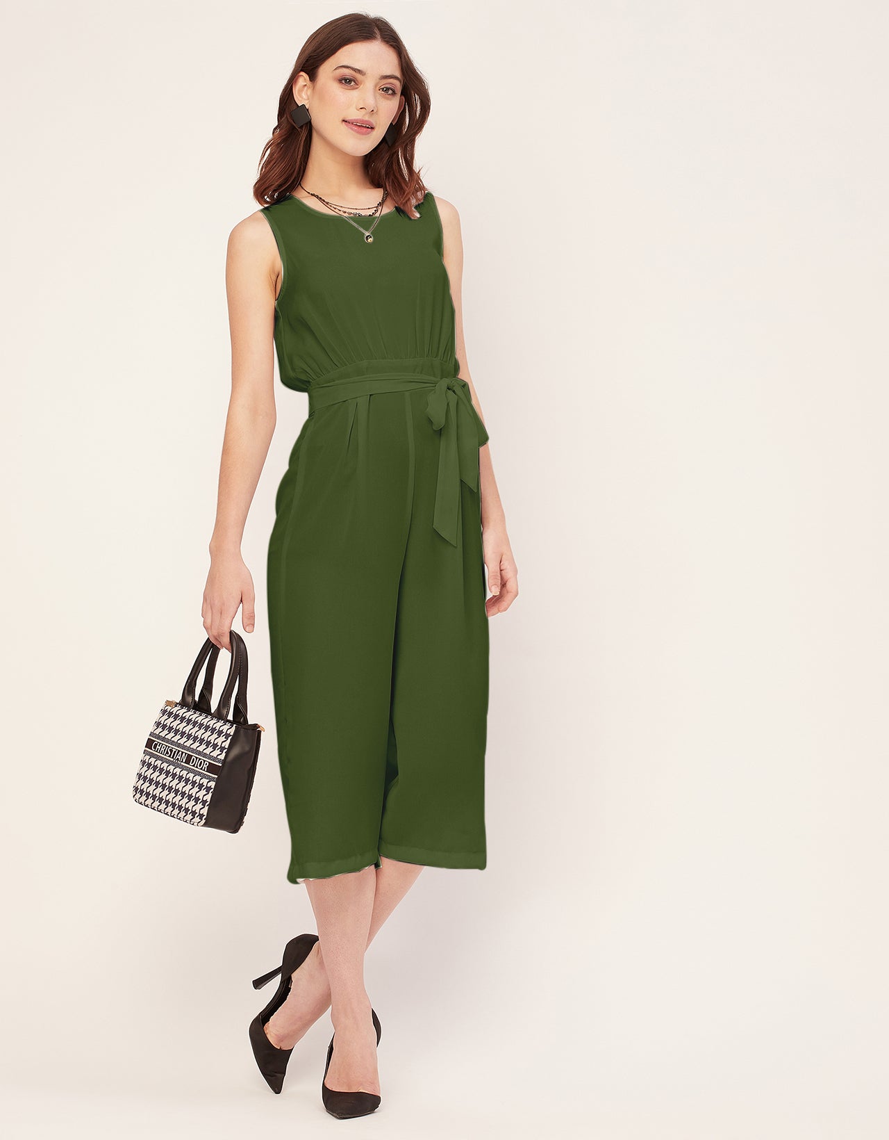 Elegant Solid Georgette Sleeveless quarter sleeve Jumpsuit