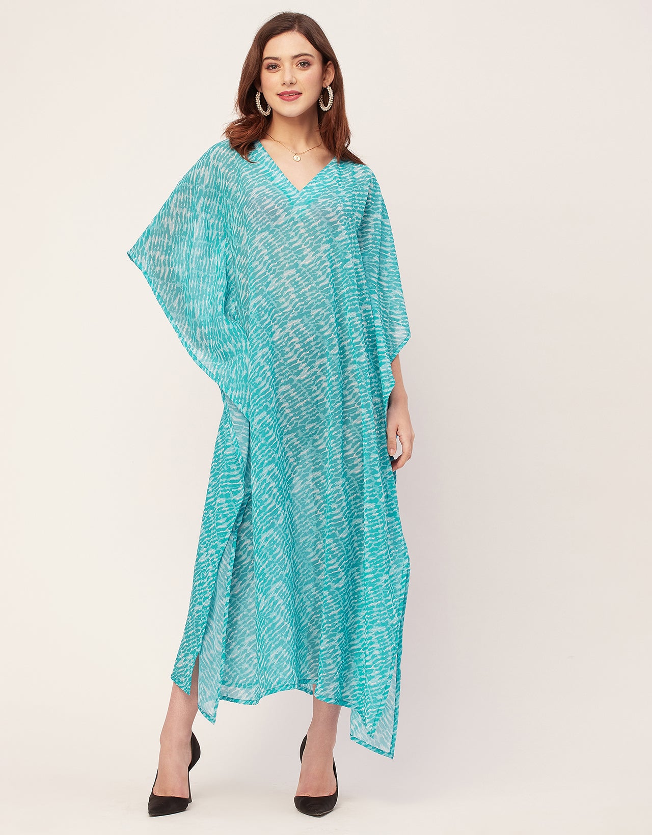 Kimono Sleeves V Neck Kaftan Printed Rayon