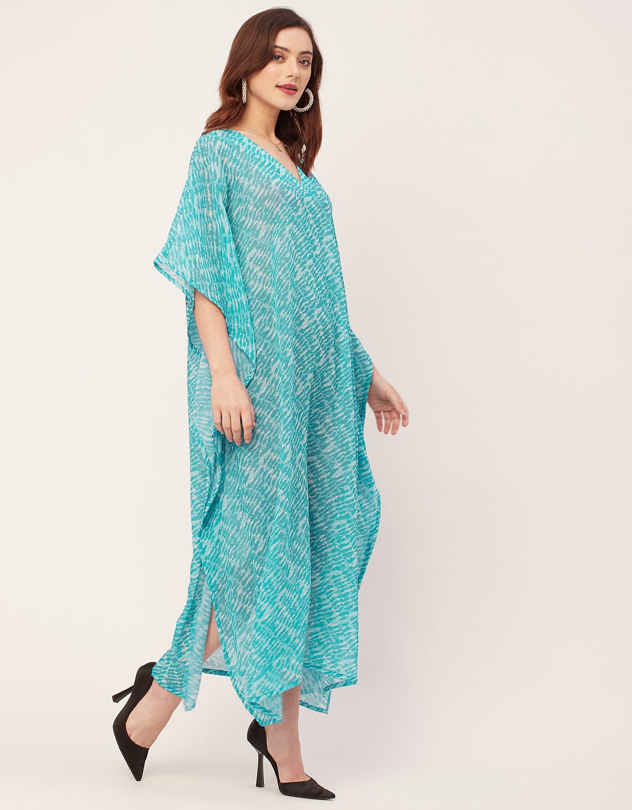 Kimono Sleeves V Neck Kaftan Printed Rayon