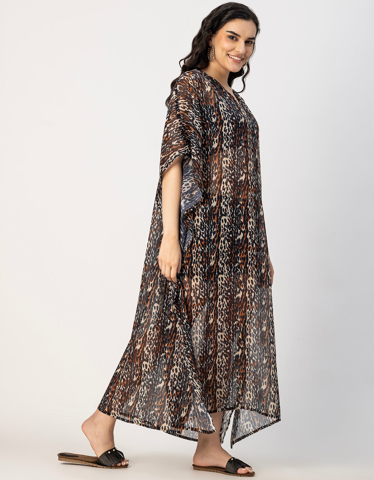Kimono Sleeves V Neck Kaftan Printed Rayon