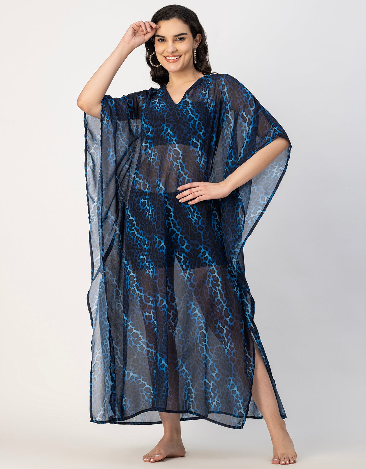 Kimono Sleeves V Neck Kaftan Printed Rayon