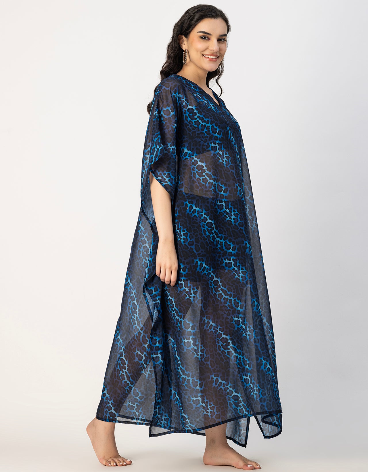 Kimono Sleeves V Neck Kaftan Printed Rayon